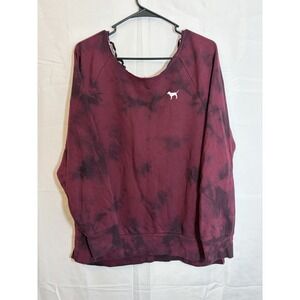 Victoria's Secret PINK Sweatshirt Red Tie Dye Raw Cut Dog Graphic Size Medium